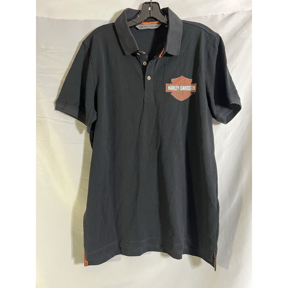 Harley-Davidson Garage Men’s size L Black Logo Knit Polo Slim Fit